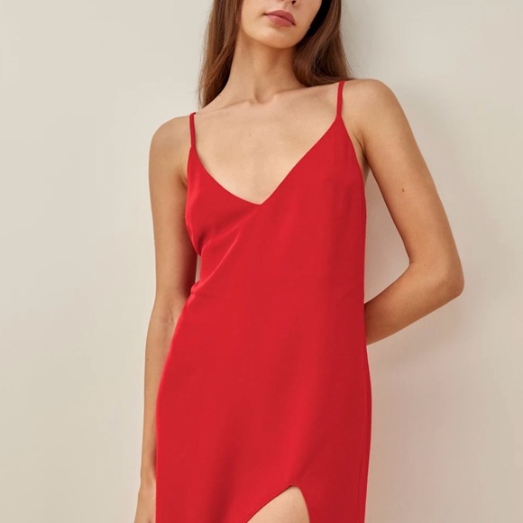 Reformation Marlowe Dress in Cherry - Red Spaghetti Strap Mini Dress - Picture 5 of 6